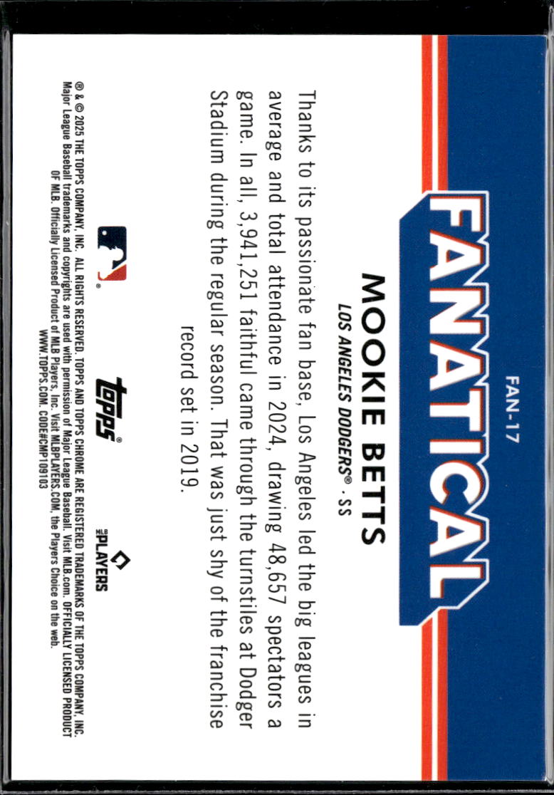 Mookie Betts 2025 Topps Chrome Fanatical SSP CASE HIT Los Angeles Dodgers