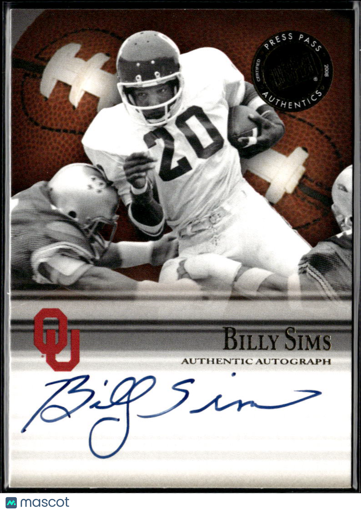 Billy Sims 2008 Press Pass Legends Auto Autograph 9/48 Oklahoma Sooners