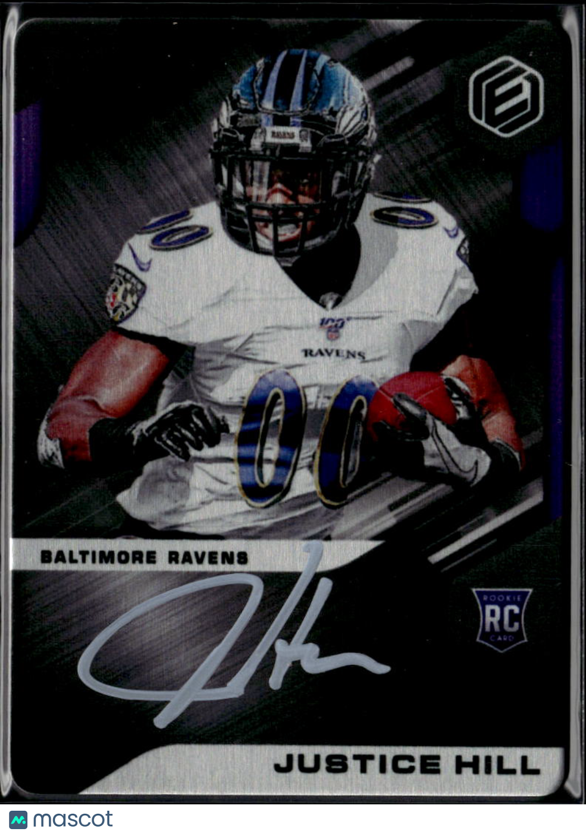 Justice Hill 2019 Elements Auto Autograph Black RC 4/5 Baltimore Ravens