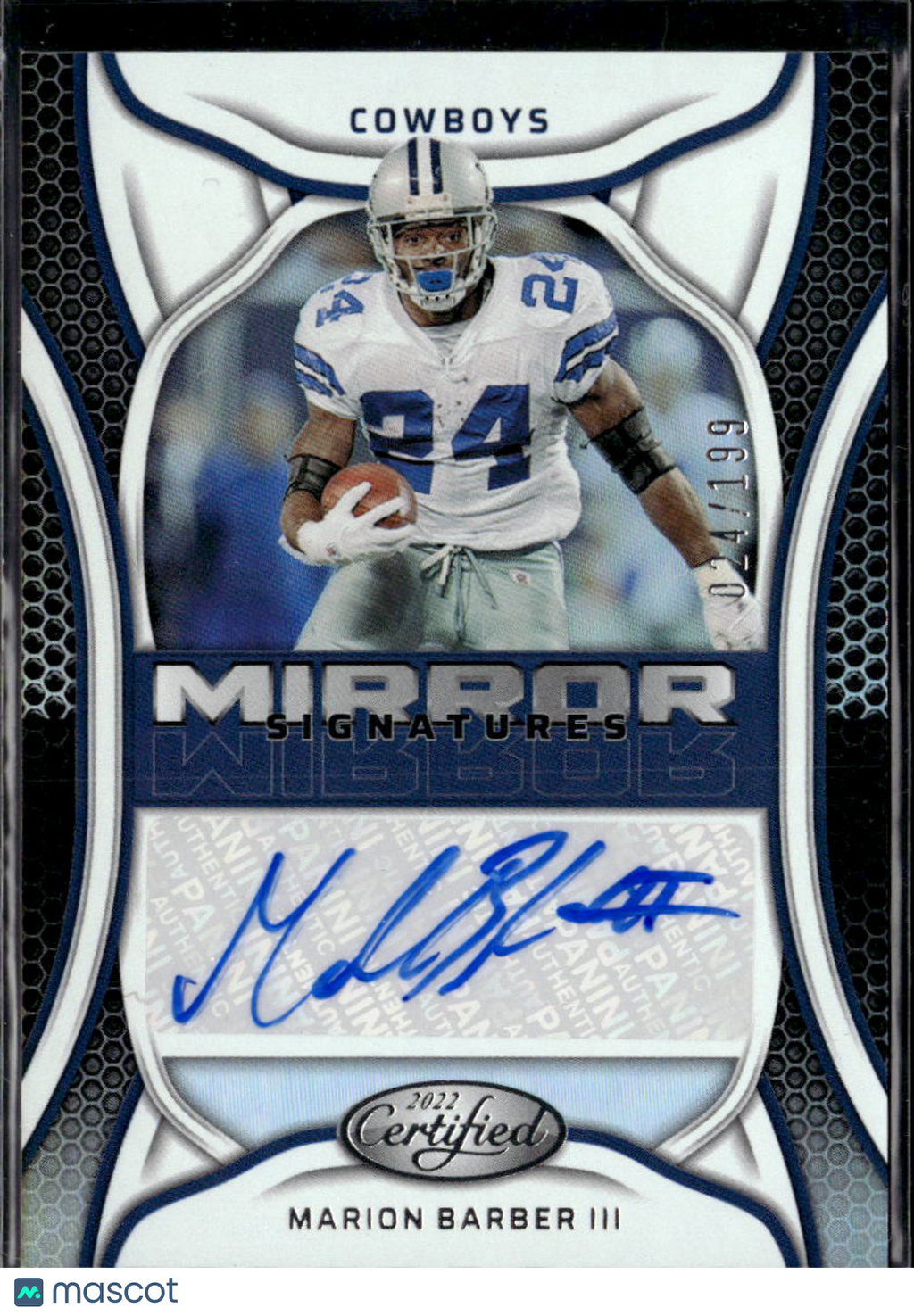 Marion Barber III 2022 Certified Auto Autograph 24/199 JERSEY NUMBER Cowboys