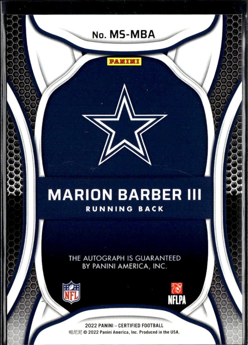 Marion Barber III 2022 Certified Auto Autograph 24/199 JERSEY NUMBER Cowboys
