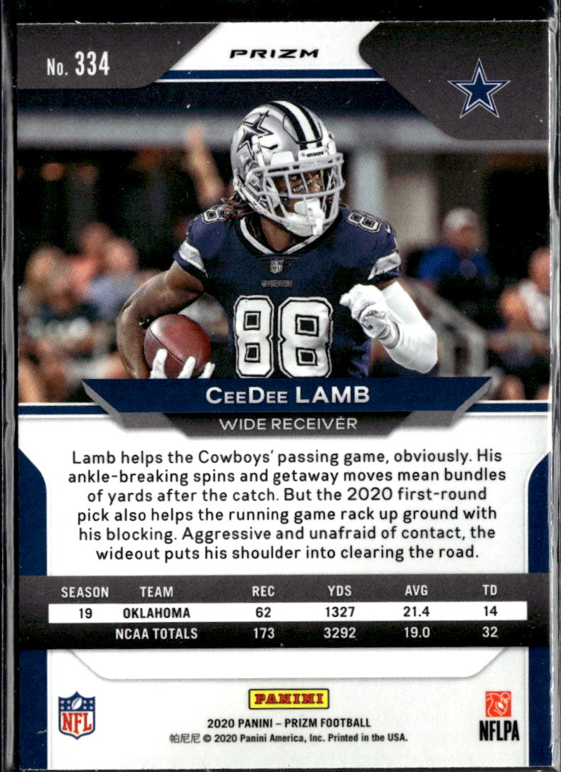 CeeDee Lamb 2020 Prizm Silver Prizm Rookie RC #334 Dallas Cowboys