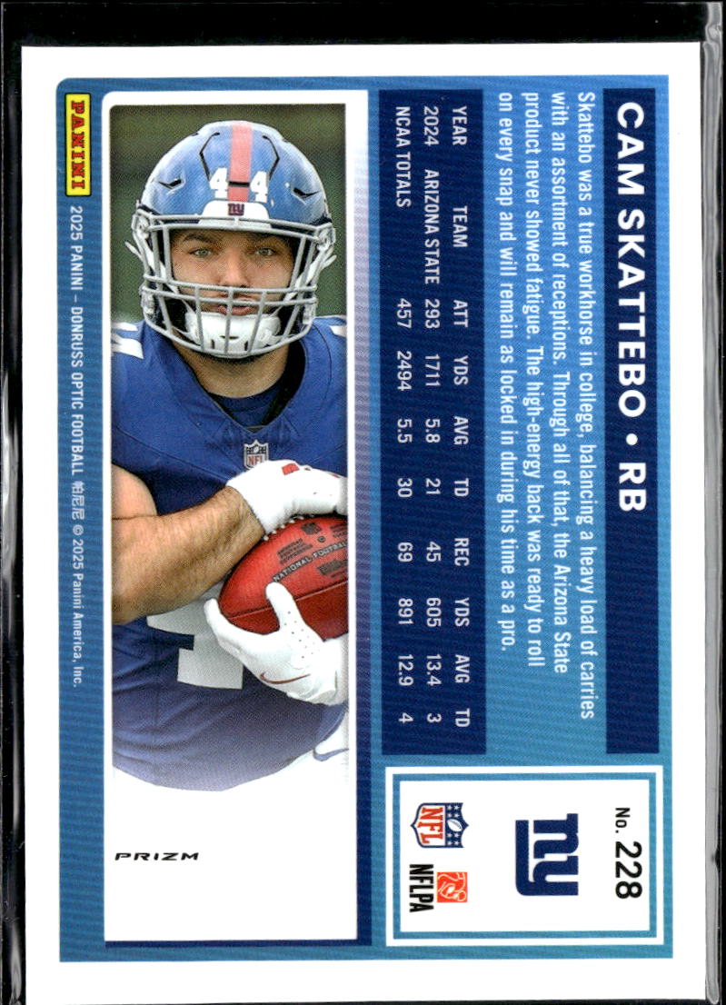 Cam Skattebo 2025 Optic Rated Rookie Teal Velocity RC New York Giants
