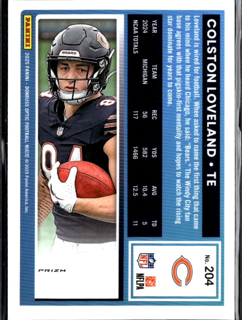 Colston Loveland 2025 Optic Rated Rookie Red Mojo Prizm RC Chicago Bears