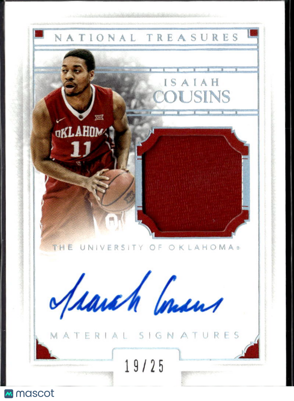 Isaiah Cousins 2016 National Treasures Auto Autograph Patch RC 19/25 OU Sooners