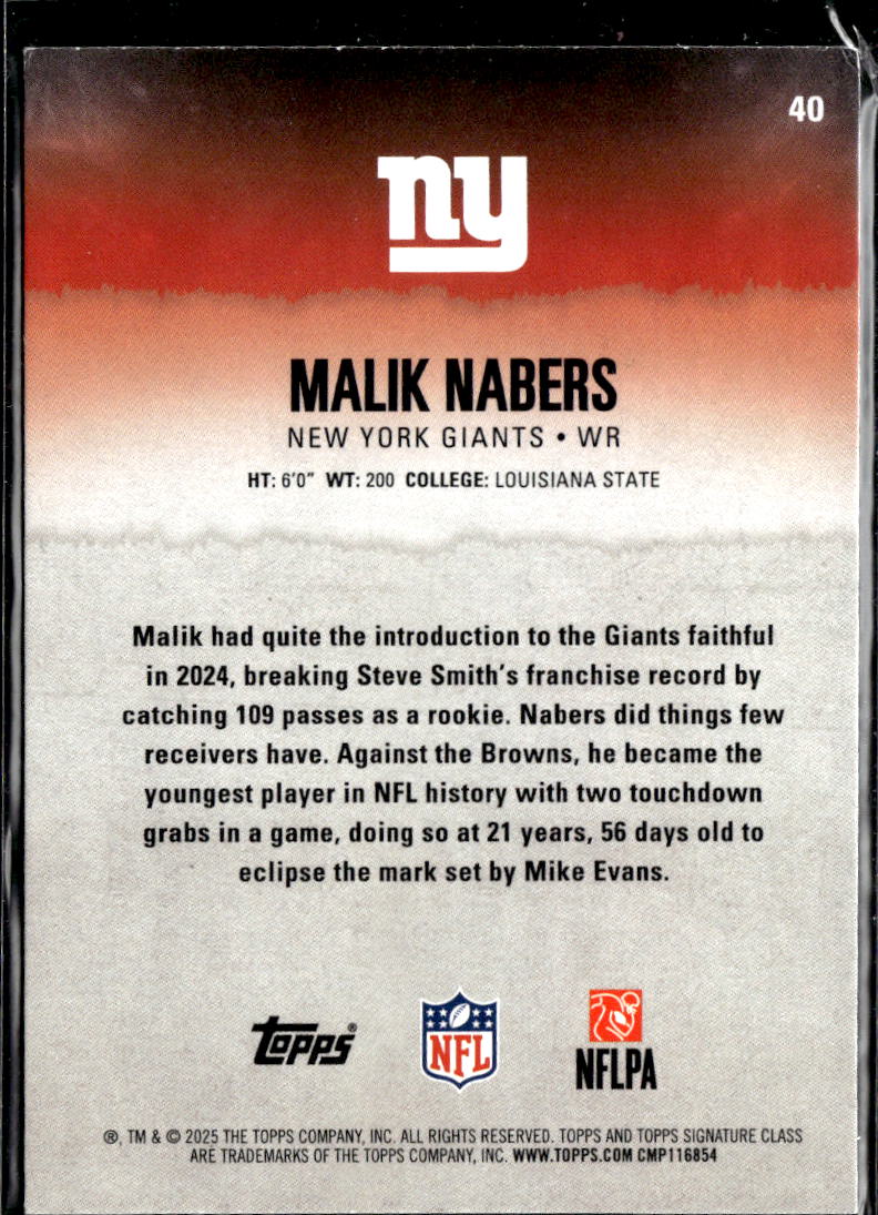 Malik Nabers 2025 Topps Signature Class Purple 31/100 New York Giants