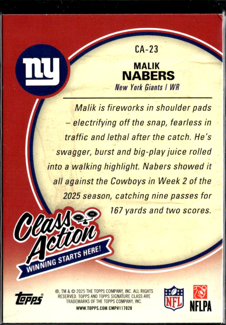 Malik Nabers 2025 Topps RED Class Action 51/100 New York Giants