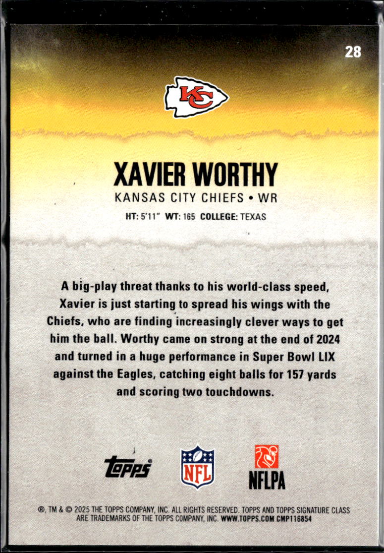 Xavier Worthy 2025 Topps Signature Class RED 3/25 Kansas City Chiefs