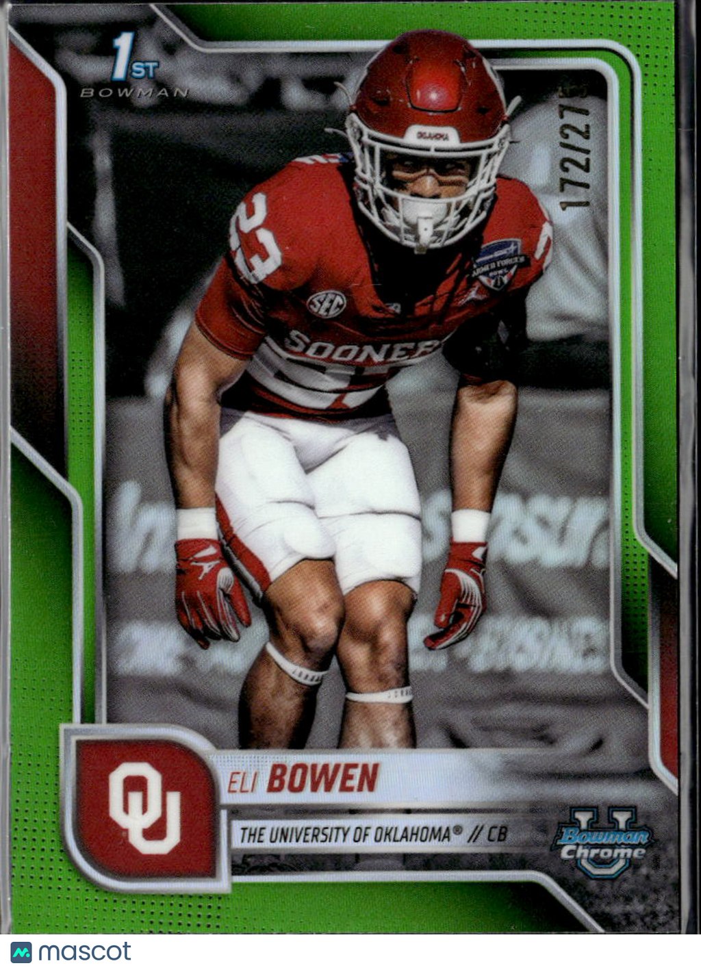 Eli Bowen 2025 Bowman Chrome 1st Lime Green Refractor 172/275 Oklahoma Sooners