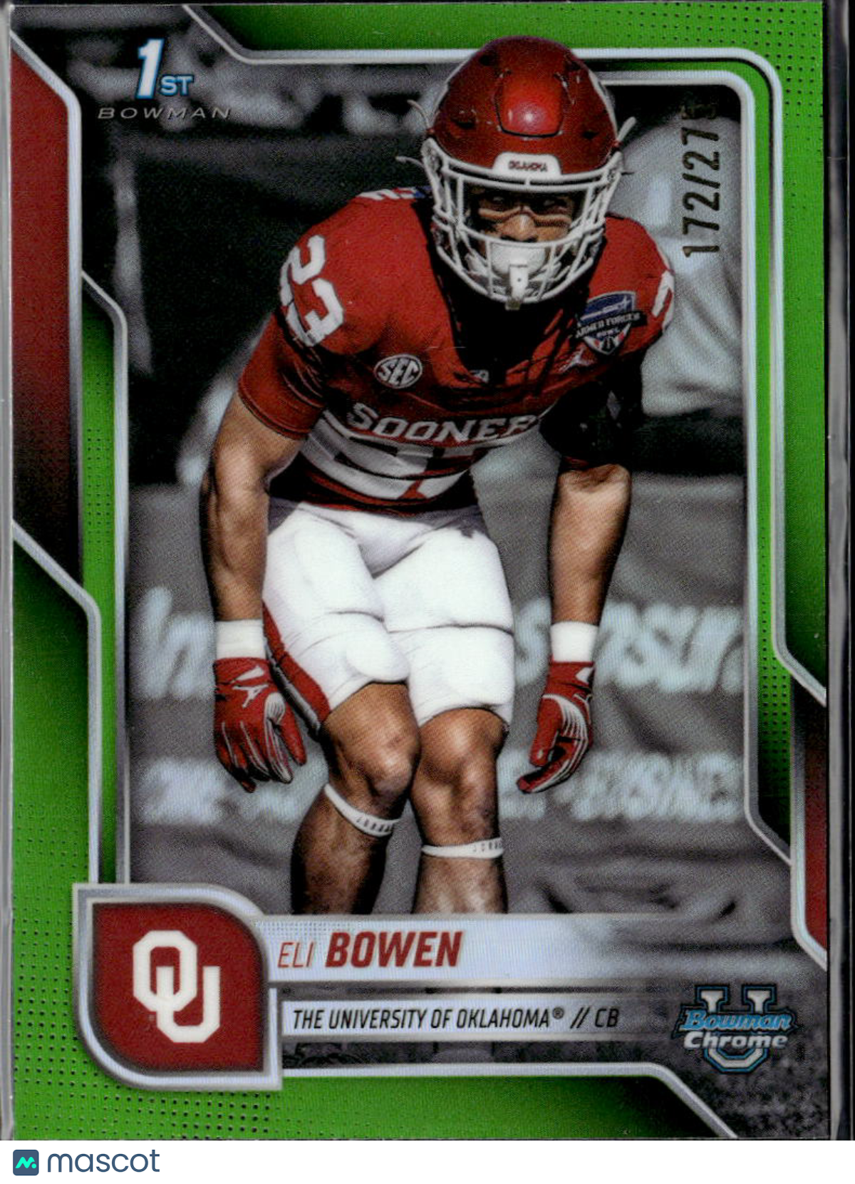 Eli Bowen 2025 Bowman Chrome 1st Lime Green Refractor 172/275 Oklahoma Sooners