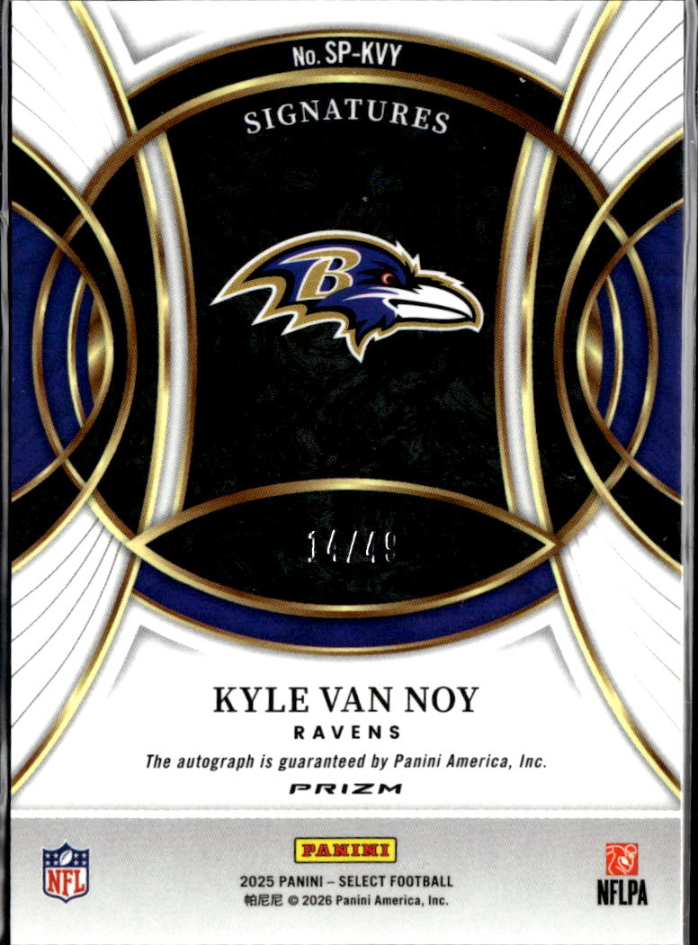 Kyle Van Noy 2025 Select Auto Autograph Blue 14/49 Baltimore Ravens