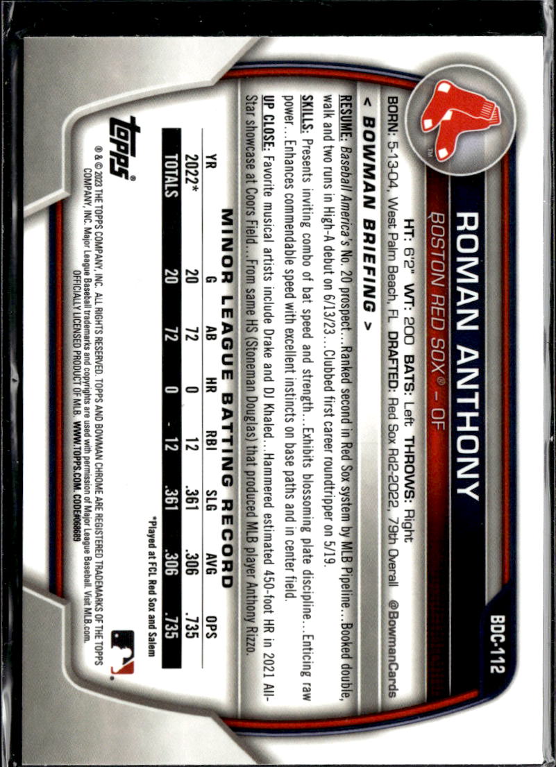 Roman Anthony 2023 Bowman Chrome Fuchsia Lunar Refractor 150/199 Boston Red Sox