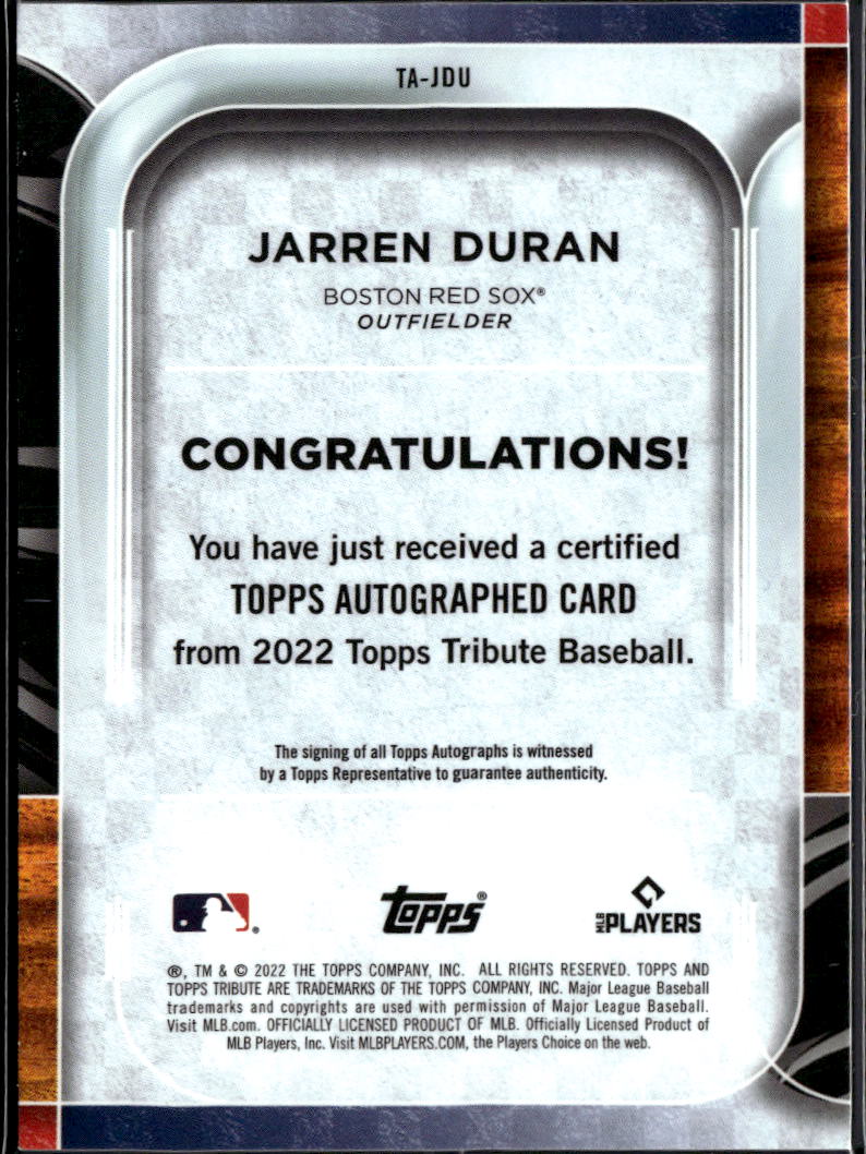 Jarren Duran 2022 Topps Tribute Auto Autograph RC Blue 21/150 Boston Red Sox
