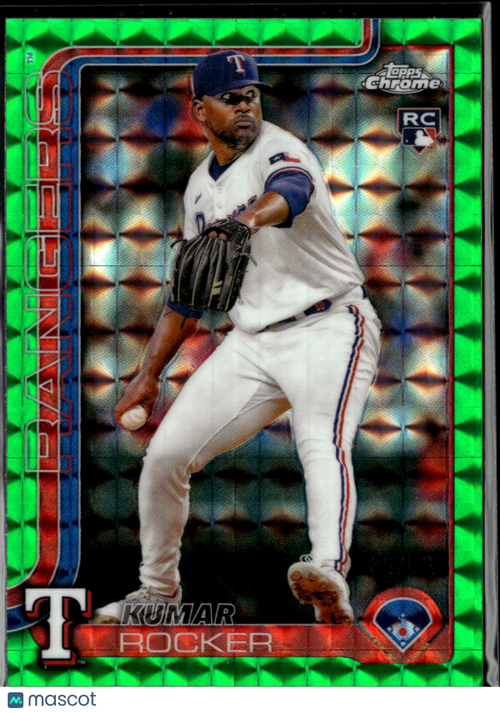 Kumar Rocker 2025 Topps Chrome RC Green X-Fractor Texas Rangers