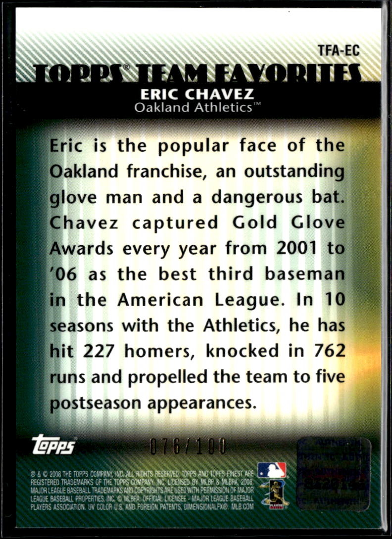 Eric Chavez 2008 Topps Team Favorites Finest Auto /190 Oakland Athletics