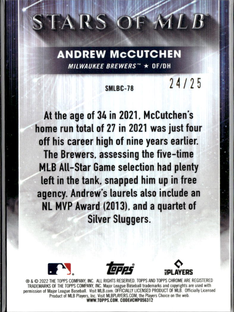 Andrew McCutchen 2022 Topps Chrome Stars of MLB Black 24/25 Milwaukee Brewers