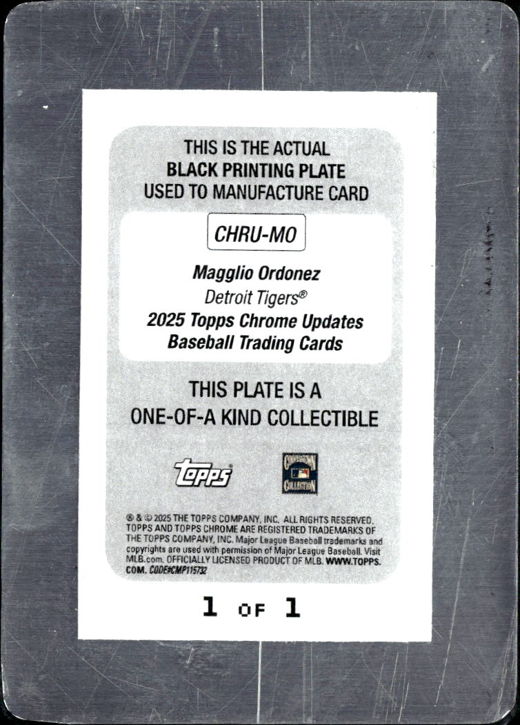 Magglio Ordonez 2025 Topps Chrome Black Printing Plate Auto Autograph 1/1 Tigers