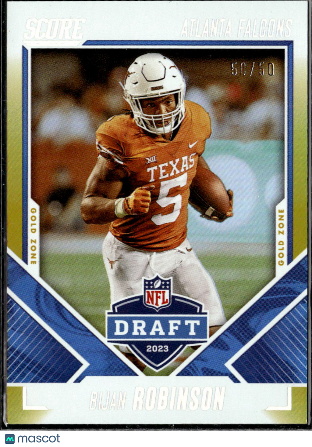 Bijan Robinson 2023 Score GOLD Zone Rookie RC 50/50 Texas Longhorns Falcons