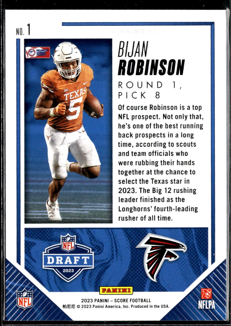 Bijan Robinson 2023 Score GOLD Zone Rookie RC 50/50 Texas Longhorns Falcons