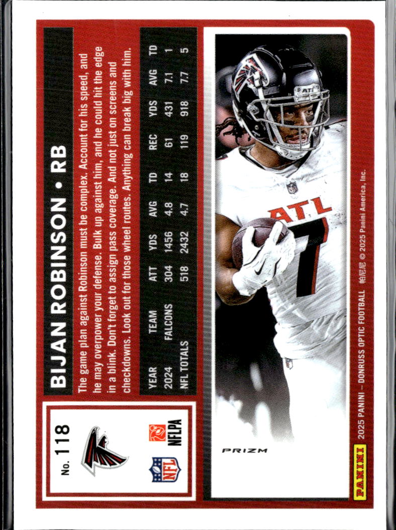 Bijan Robinson 2025 Optic Red White Freedom Prizm SSP Atlanta Falcons