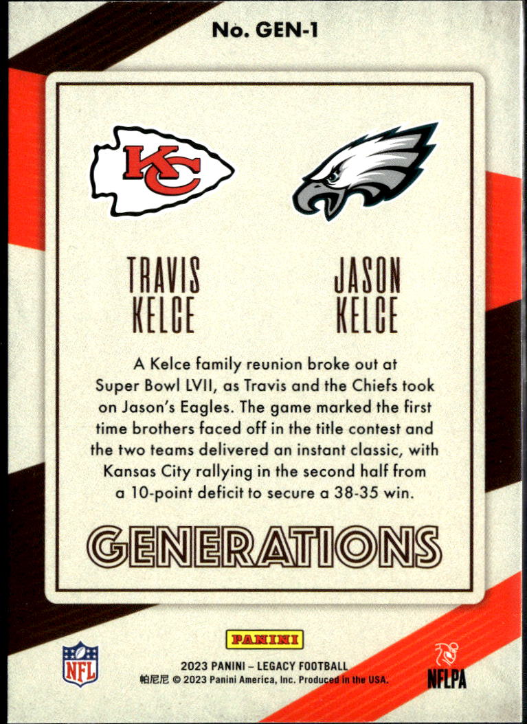 Travis Kelce / Jason Kelce 2023 Legacy Generations Insert Eagles Chiefs