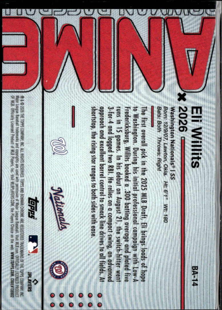 Eli Willits 2026 Bowman Chrome Anime SSP CASE HIT Washington Nationals