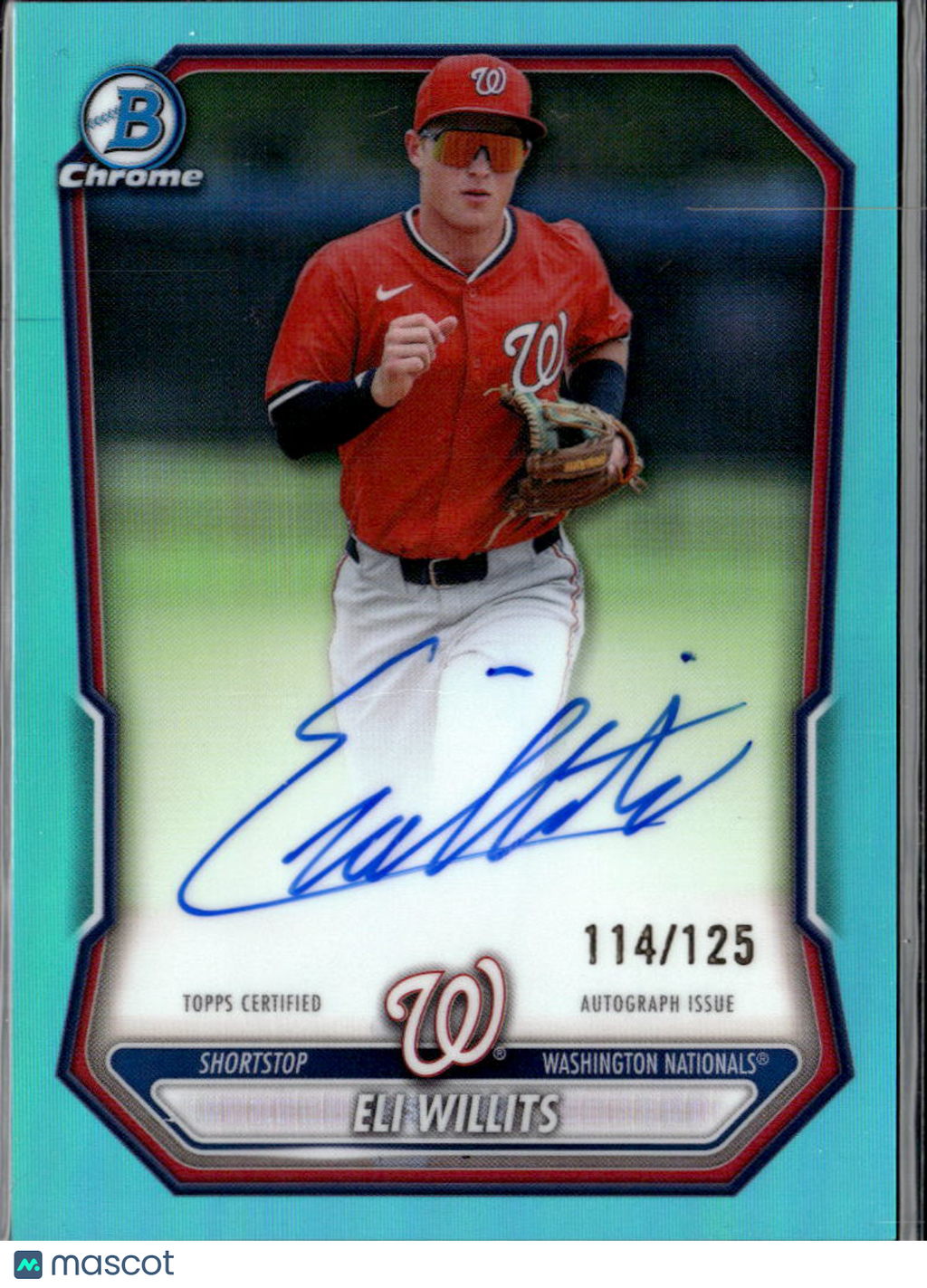 Eli Willits 2026 Bowman Chrome Auto Autograph Aqua 114/125 Washington Nationals