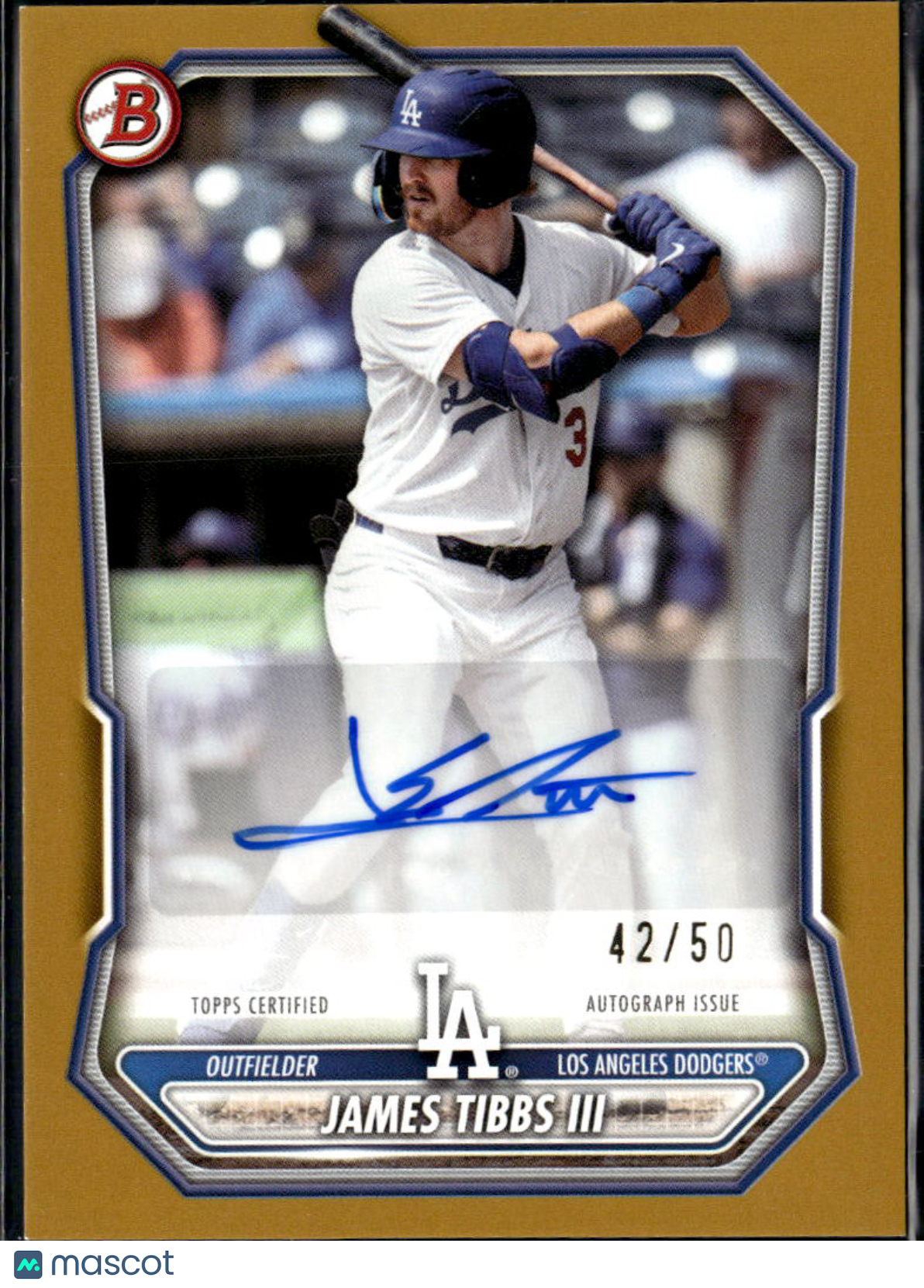 James Tibbs III 2026 Bowman Auto Autograph GOLD 42/50 Los Angeles Dodgers
