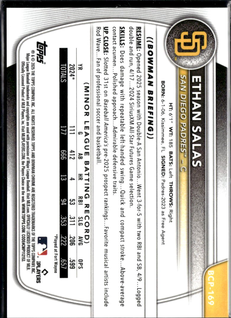 Ethan Salas 2025 Bowman Chrome International SSP San Diego Padres