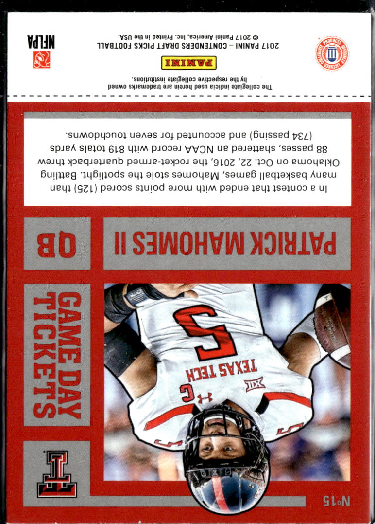 Patrick Mahomes II 2017 Contenders Draft Picks Rookie RC Texas Tech KC Chiefs
