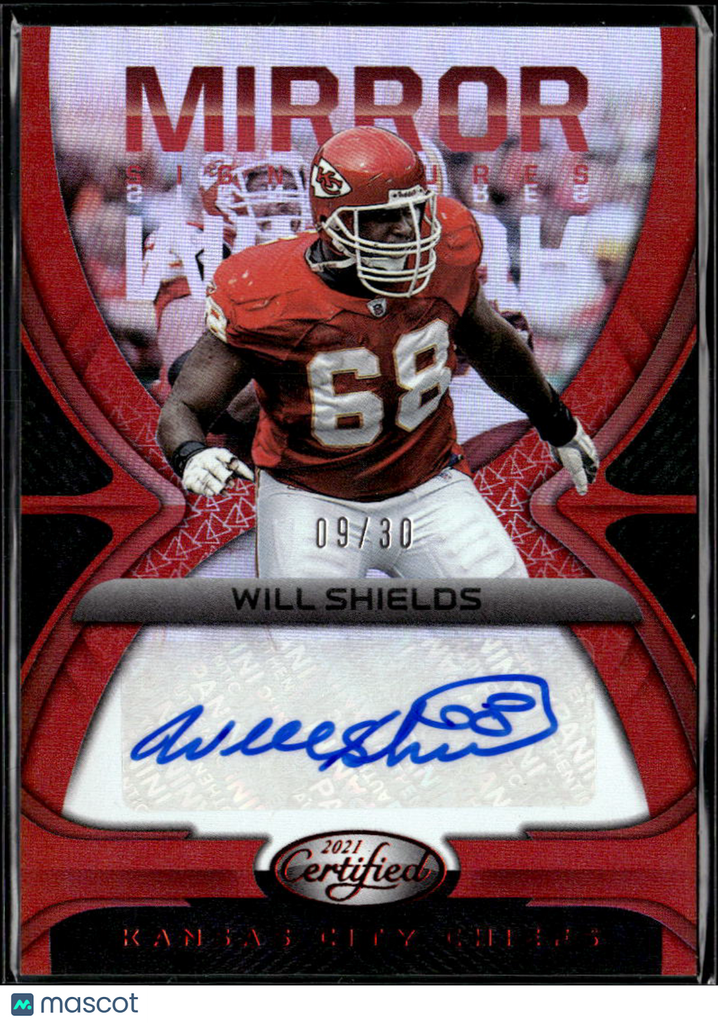 Will Shields 2021 Certified Mirror Red Auto Autograph 9/30 Kansas City Chiefs