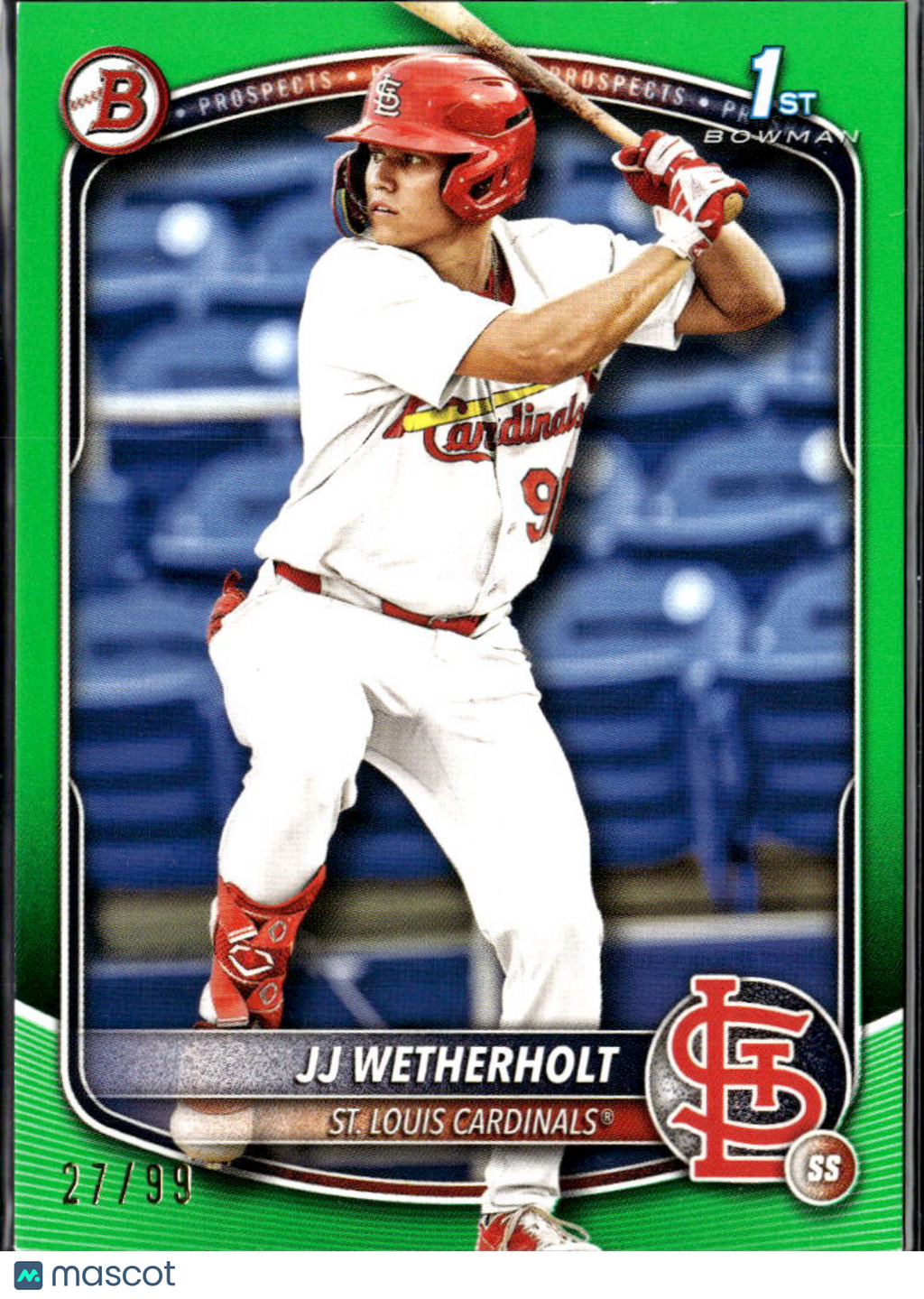 JJ Wetherholt 2025 Bowman 1st Lime Green Rookie RC 27/99 St. Louis Cardinals