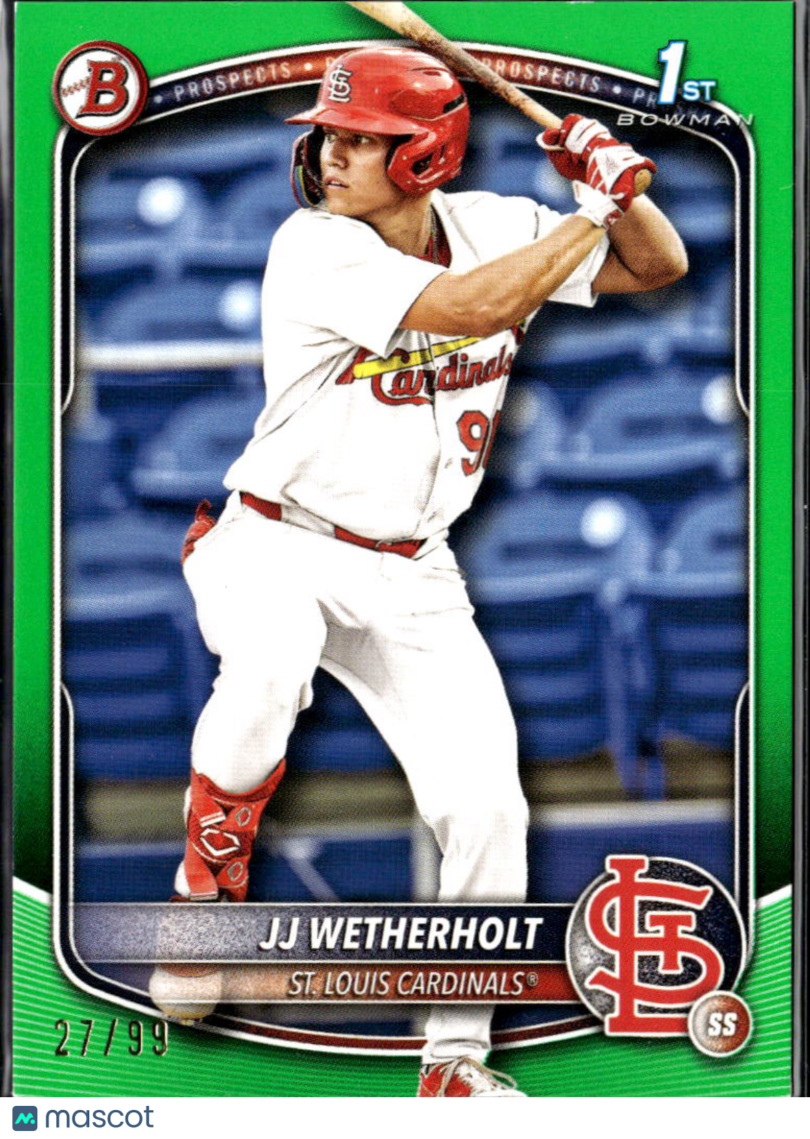JJ Wetherholt 2025 Bowman 1st Lime Green Rookie RC 27/99 St. Louis Cardinals