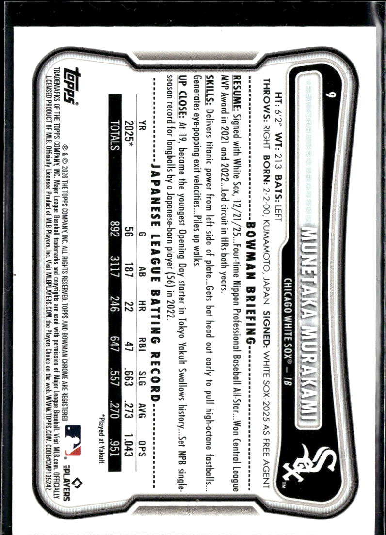 Munetaka Murakami 2026 Bowman Lime Green Rookie RC 234/399 Chicago White Sox
