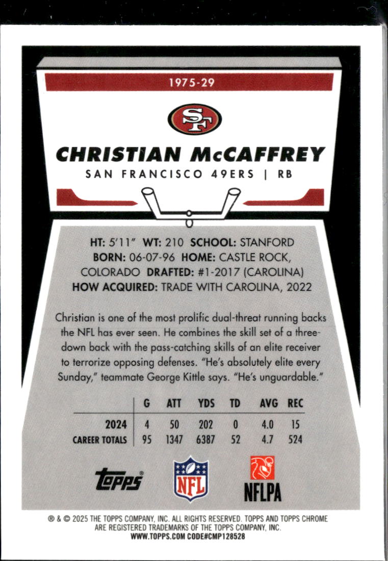 Christian McCaffrey 1975 Topps Chrome Green /99 San Francisco 49ers