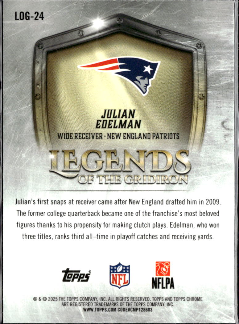 Julian Edelman 2025 Topps Chrome Legends Gridiron Blue Refractor /150 Patriots