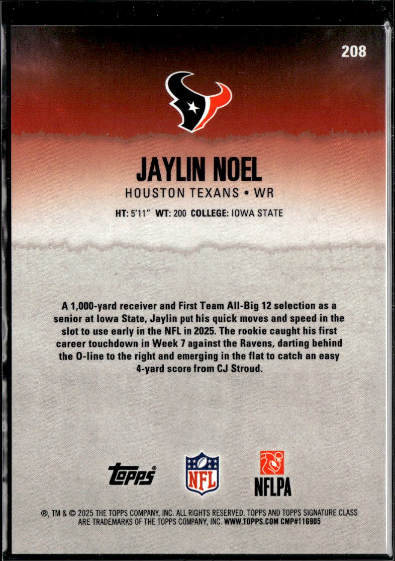 Jaylin Noel 2025 Topps Signature Class RC /50 Houston Texans