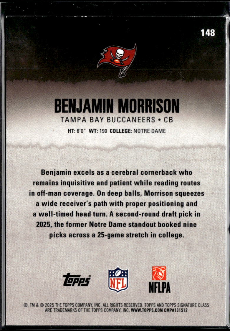 Benjamin Morrison 2025 Topps Signature Class GOLD RC 25/35 Tampa Bay Buccaneers