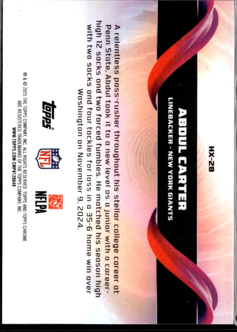 Abdul Carter 2025 Topps Chrome Helix RC SSP CASE HIT New York Giants
