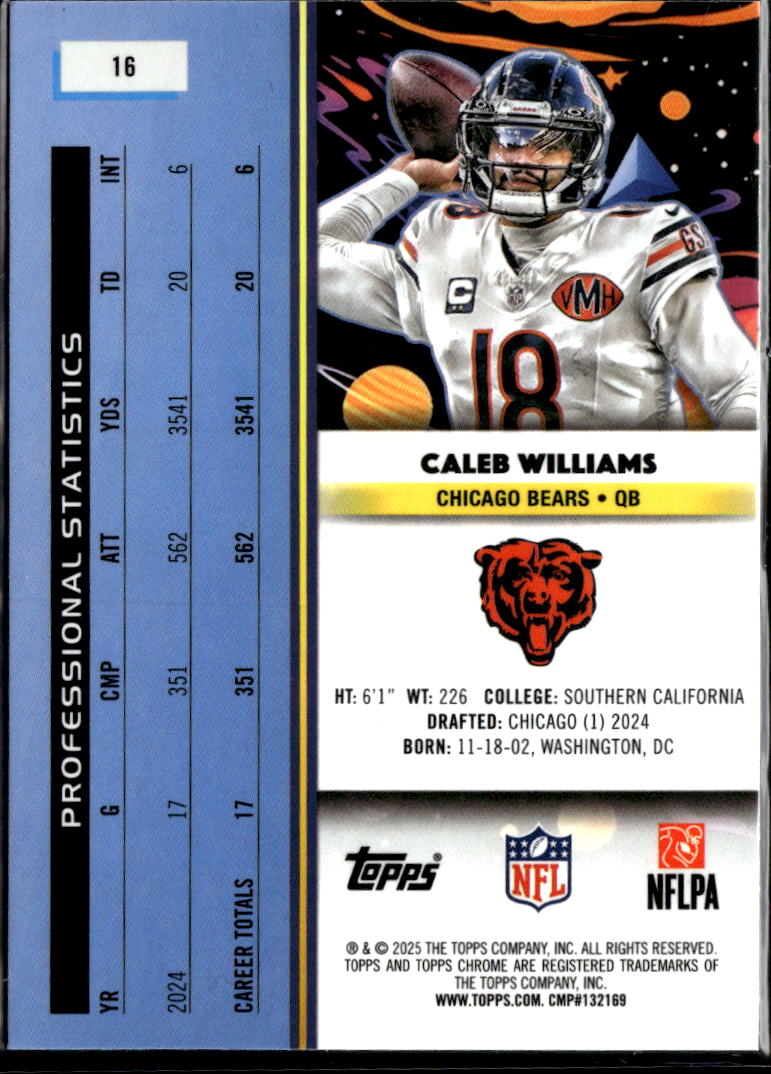 Caleb Williams 2025 Topps Chrome Cosmic Aqua Equinox Refractor /199 Bears