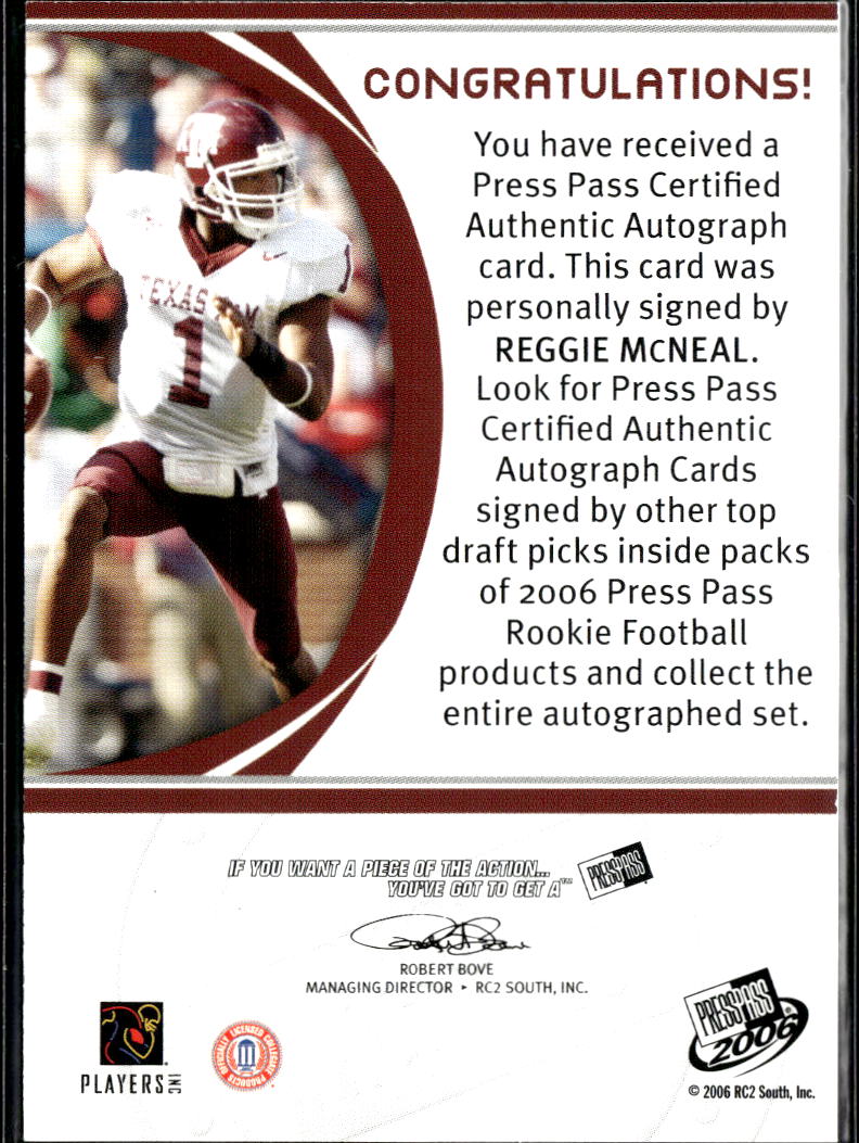Reggie McNeal 2006 Press Pass Auto Autograph RC 25/50 Texas A&M Aggies