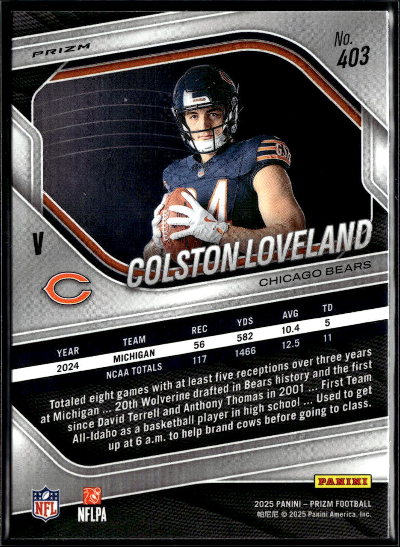 Colston Loveland 2025 Prizm Variation Disco Prizm Rookie RC Chicago Bears
