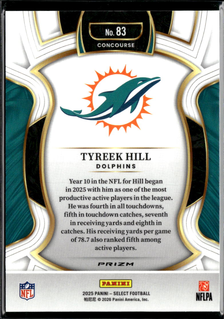 Tyreek Hill 2025 Select Zebra Prizm SSP SHORTPRINT Miami Dolphins