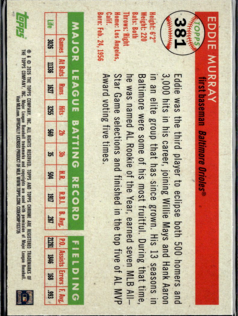 Eddie Murray 2025 Topps Chrome Platinum Green Refractor 56/99 Baltimore Orioles