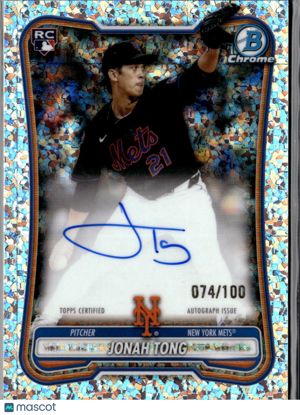 Jonah Tong 2026 Bowman Chrome RC Auto Autograph 74/100 New York Mets