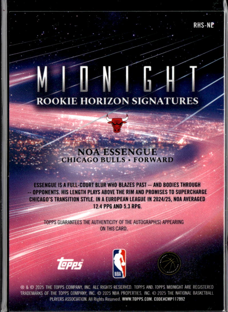 Noa Essengue 2025 Topps Midnight Auto Autograph RC 2/3 Chicago Bulls