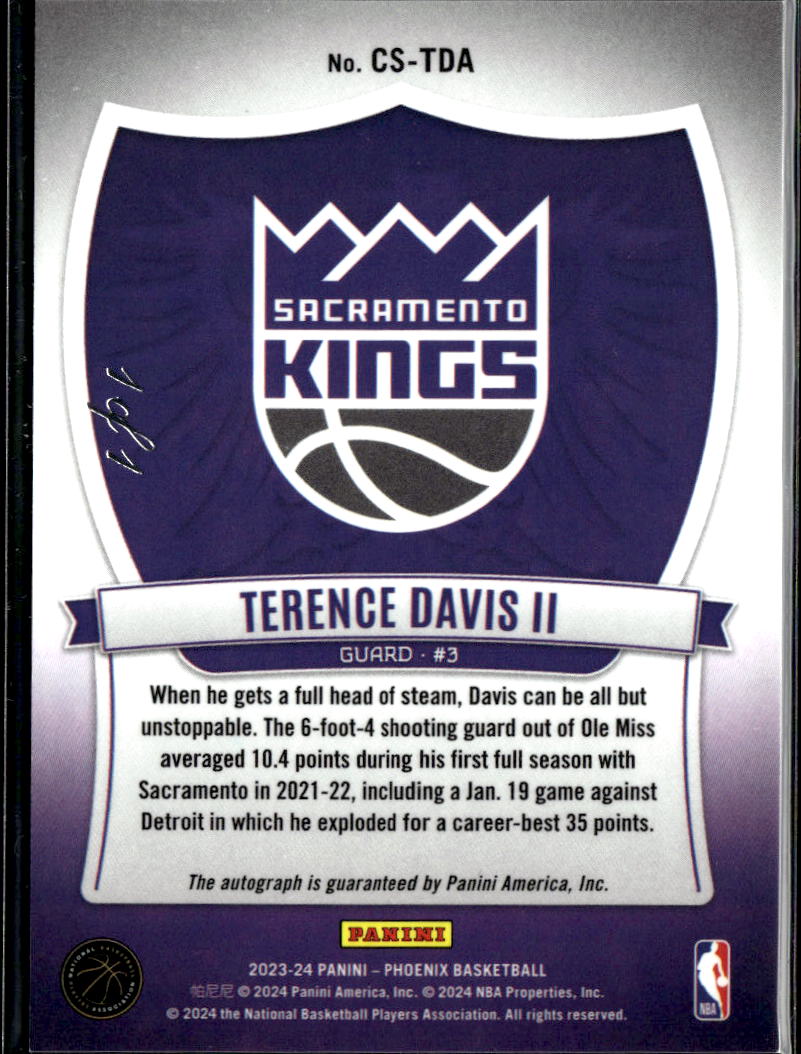 Terence Davis II 2024 Phoenix Crusade Auto Autograph Black 1/1 Sacramento Kings