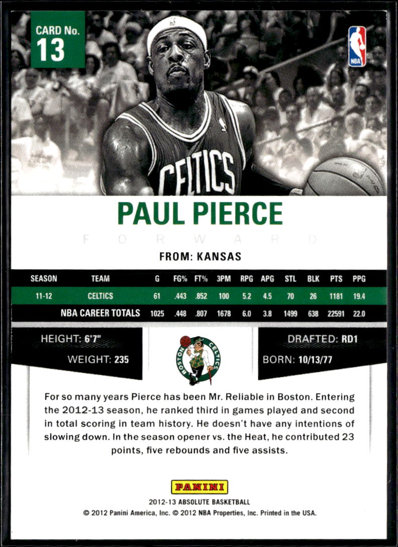 Paul Pierce 2012-13 Absolute Platinum Spectrum 4/10 Boston Celtics