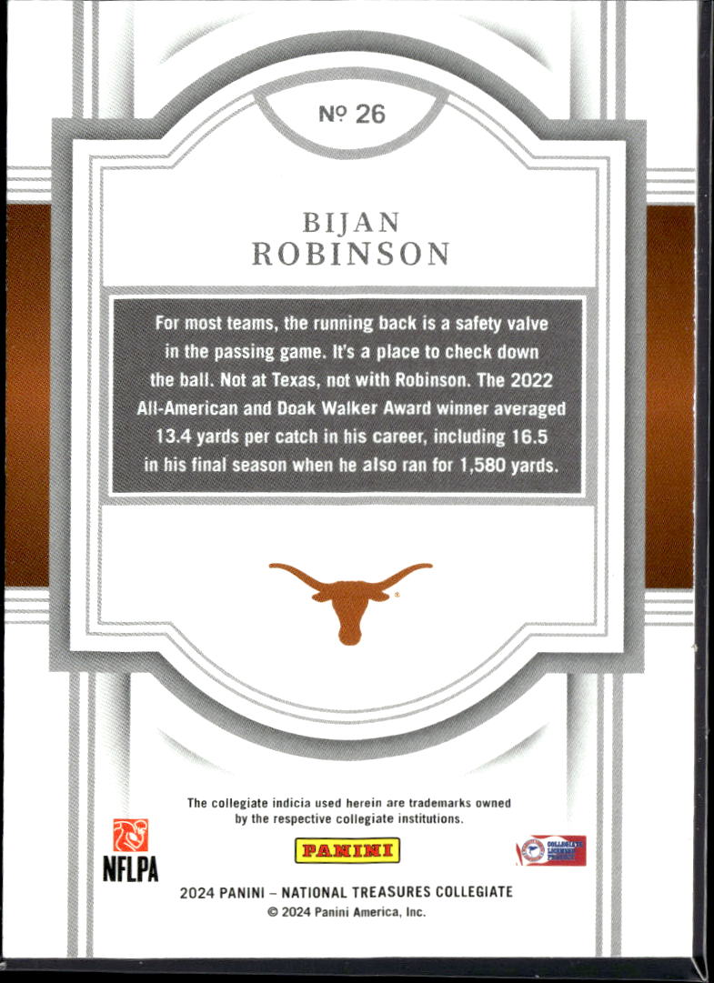 Bijan Robinson 2024 National Treasures Holo Silver 54/60 #26 Texas Longhorns