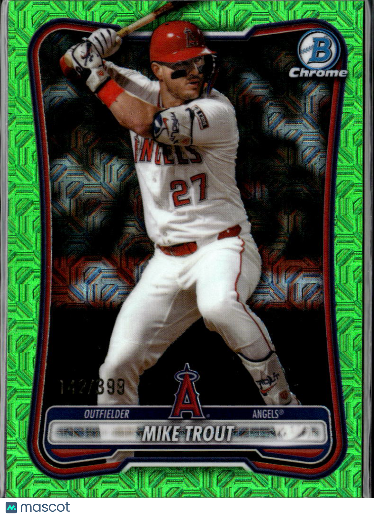 Mike Trout 2026 Bowman Chrome Lime Green Mega Box Refractor 142/399 Angels